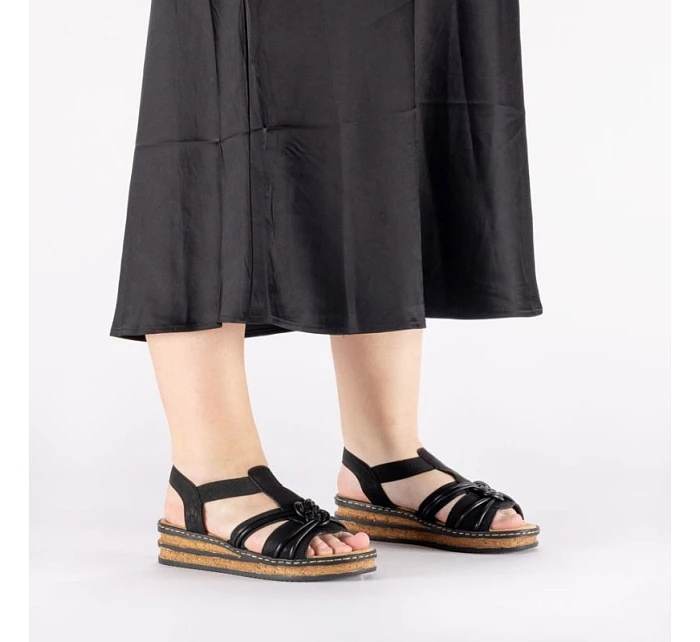 Dámské sandály s podrážkou černé model 22097417 - Rieker Dámské sandály s podrážkou černé model 22097417 - Rieker