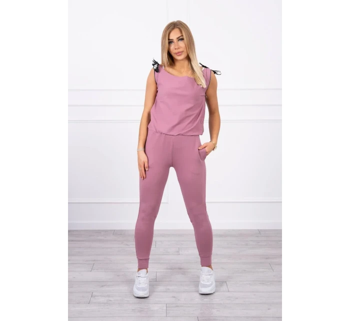 Nohavice/oblek s nápisom selfie tmavo ružové