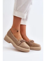 Zazoo 3429/W Damskie Zamszowe Mokasyny Z Ozdobą Beżowe