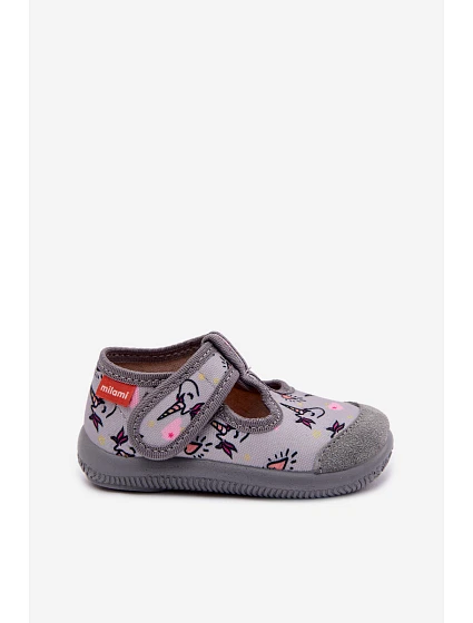 Dětské pantofle elastické na suchý zip šedé model 22101144 - Milami