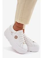 Kožené dámské tenisky na platformě model 22100258 bílé - D&A Kožené dámské tenisky na platformě model 22100258 bílé - D&A