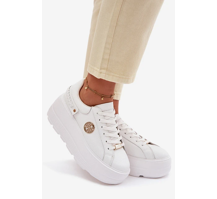 Kožené dámské tenisky na platformě model 22100258 bílé - D&A Kožené dámské tenisky na platformě model 22100258 bílé - D&A