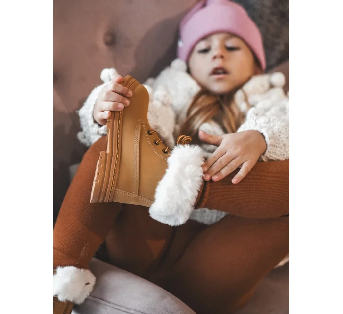 Dětské boty Trappers na zip s kožešinou Camel Gerande