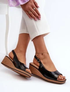 Dámske lakované sandále na klinoch Sergio Leone Black