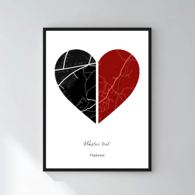  Personalizovaný magický fotoobraz v rámu - 30x40 - dvě mapy jako srdce