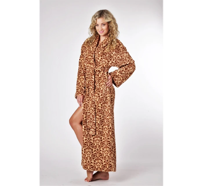 Dámsky župan so šálovým golierom VICTORIA 2130 8288 Hnedá vzor - Vestis