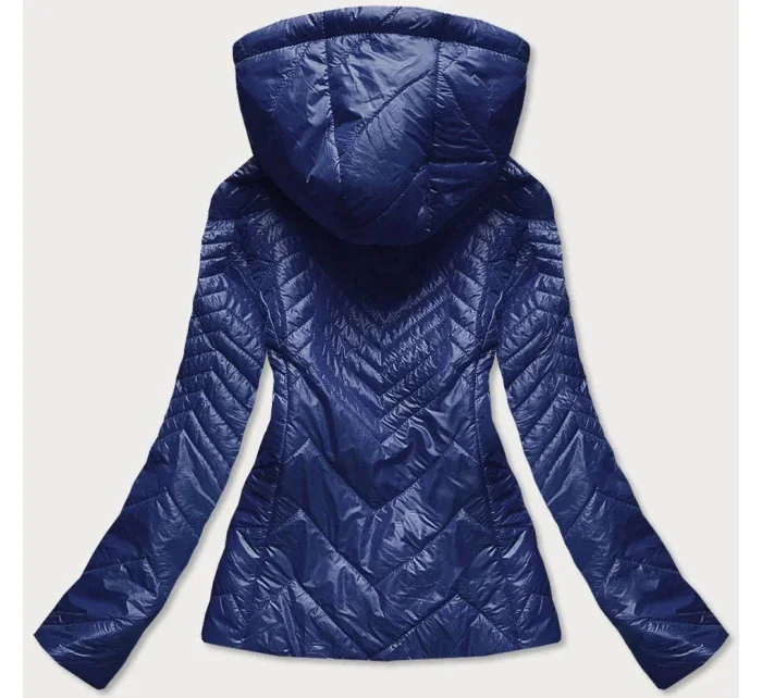 Tmavě modrá krátká dámská prošívaná bunda s kapucí model 14764904 - S'WEST Tmavě modrá krátká dámská prošívaná bunda s kapucí model 14764904 - S'WEST