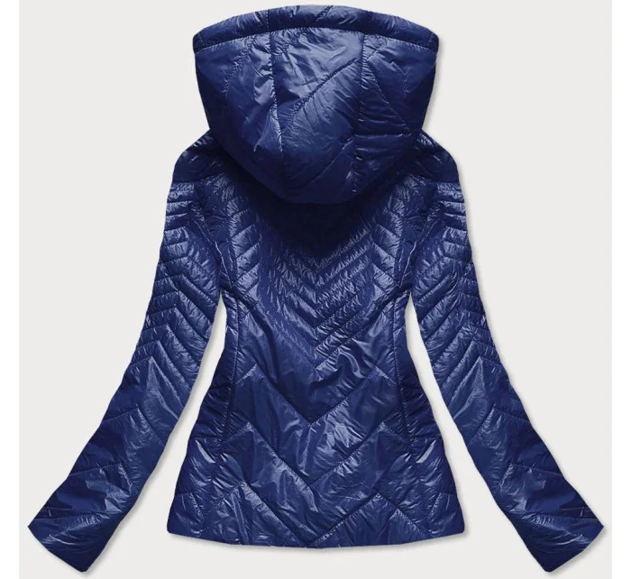 Tmavě modrá krátká dámská prošívaná bunda s kapucí model 14764904 - S'WEST