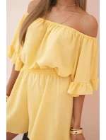 Dámsky bavlnený overal bez rukávov so zaväzovaním v páse ecru