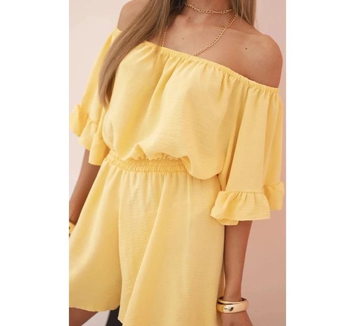 Dámsky bavlnený overal bez rukávov so zaväzovaním v páse ecru