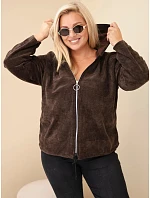 Dámská plus size manšestrová mikina s kapucí a zipem oversize hnědá