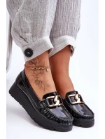 Kožené Mokasíny Na Platformě S Ozdobou Černá model 21630147 - Zazoo