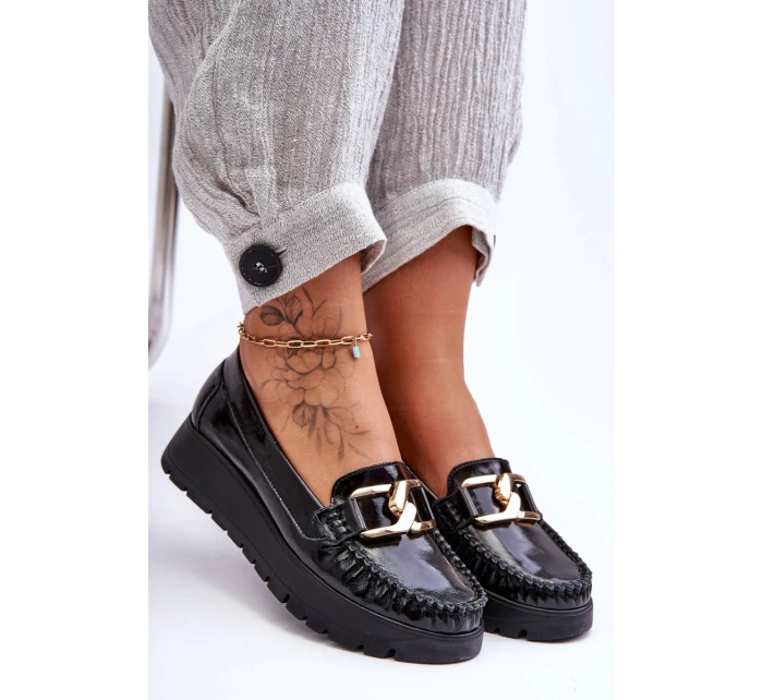 Kožené Mokasíny Na Platformě S Ozdobou Černá model 21630147 - Zazoo