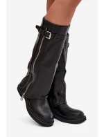 Dámské kozačky s límcem sponou a stříbrným zipem vyhřívané černé model 21711800 - Boto