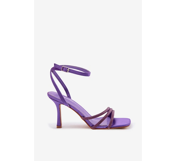 Dámské sandály na podpatku s pásky a kamínky Fialové Chiara