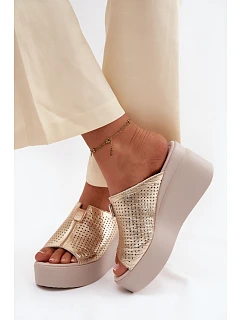 Dámské pantofle z pravé kůže na platformě Vinceza 95392 Zlaté