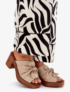 Dámske papuče na stĺpci z ekokože - béžové Kikilla