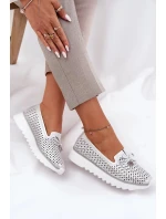 Dámske topánky z prírodnej kože - strieborné