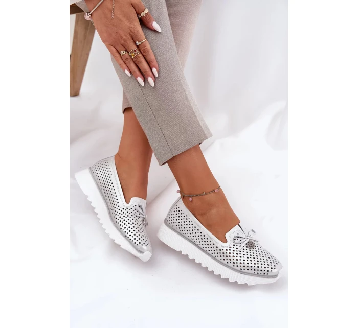 Dámske topánky z prírodnej kože - strieborné