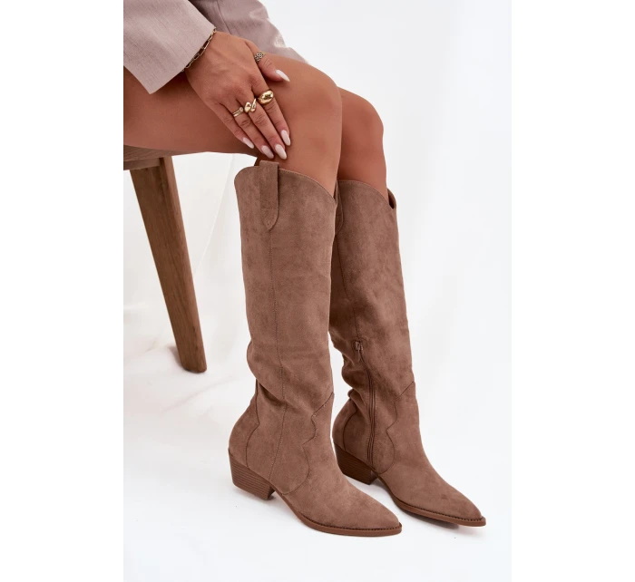 Dámské kovbojky na podpatku – béžové model 21848572 - Kesi