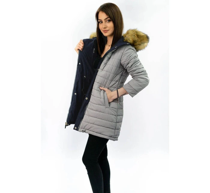 Tmavomodro-šedá obojstranná dámska zimná bunda s kapucňou (w213) Tmavomodro-šedá obojstranná dámska zimná bunda s kapucňou (w213)