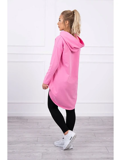 Mikina s kapucí s dlouhými zády růžová