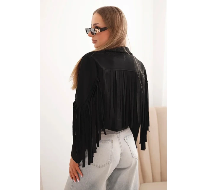 Dámská semišová bunda s třásněmi černá Dámská semišová bunda s třásněmi černá