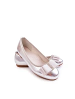 Kožené dětské baleríny s ozdobnou mašlí stříbrne model 21580989 - S.Barski