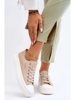 Niskie Sznurowane Tenisówki Big Star LL274969 Beżowe