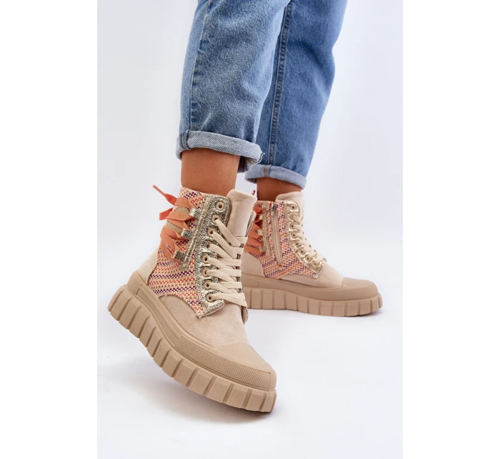 Wysokie Trampki Damskie Na Masywnej Platformie Beżowe Kernia Wysokie Trampki Damskie Na Masywnej Platformie Beżowe Kernia