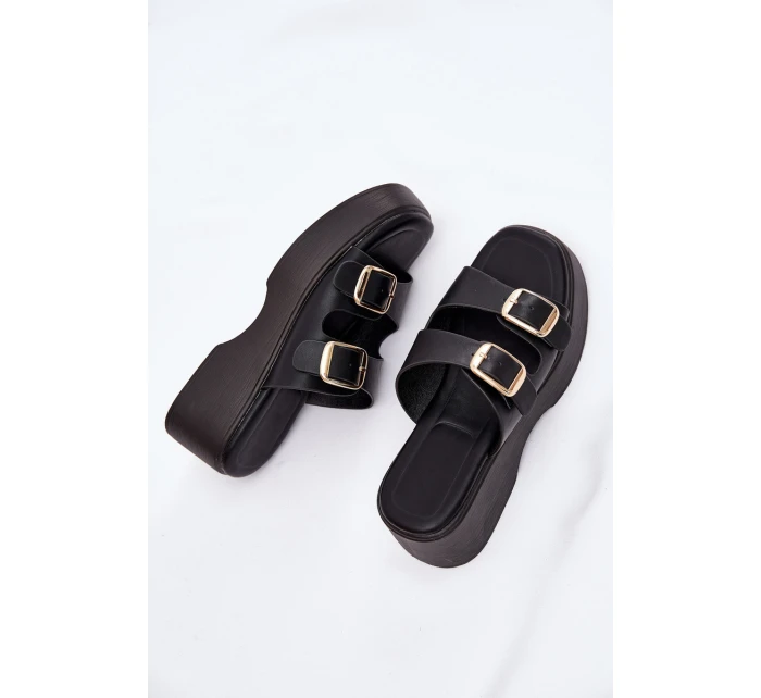 Dámské Klapky Na Klínu A Platformě S Přezkami Černé model 21697267 - Boto