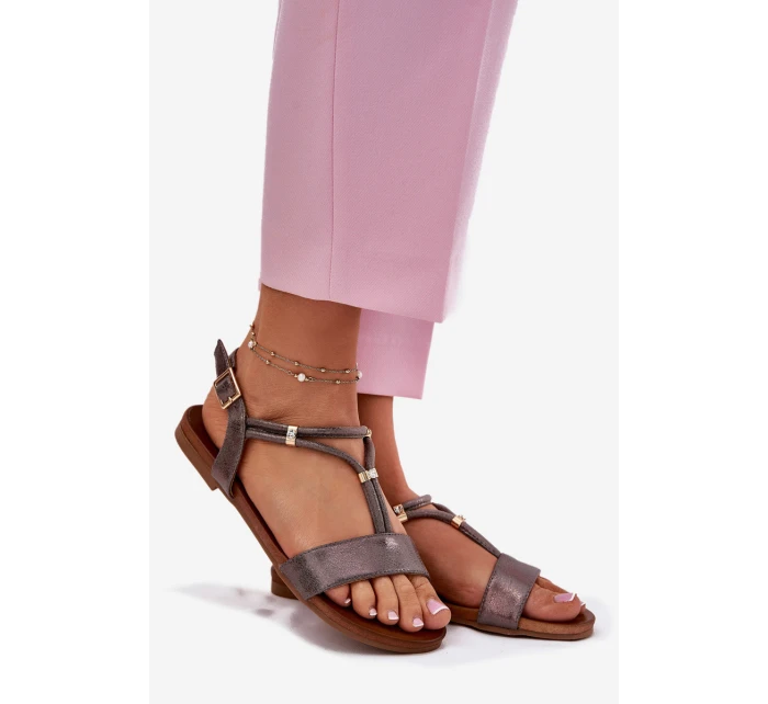 Dámské Plné Sandály S Pásky model 21698234 Grafitové - S.Barski Dámské Plné Sandály S Pásky model 21698234 Grafitové - S.Barski