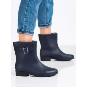 Designové modré dámské  gumáky na plochém podpatku