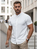 Pánska košeľa s krátkym rukávom a stojatým golierom, biela, FashionStreet KX1064 Pánska košeľa s krátkym rukávom a stojatým golierom, biela, FashionStreet KX1064