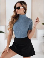 Dámský žebrovaný svetr s krátkým rukávem modrý Dstreet model 21991058 - FashionStreet