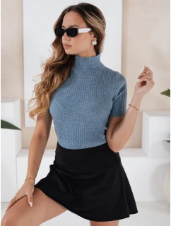 Dámský žebrovaný svetr s krátkým rukávem modrý Dstreet model 21991058 - FashionStreet