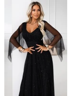 Dlouhé lehké třpytivé šaty s výstřihem a rukávy černé model 21802210 - numoco basic Dlouhé lehké třpytivé šaty s výstřihem a rukávy černé model 21802210 - numoco basic