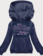 Tmavomodrá krátka dámska mikina s potlačou (26016)