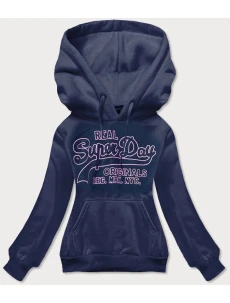 Tmavomodrá krátka dámska mikina s potlačou (26016)