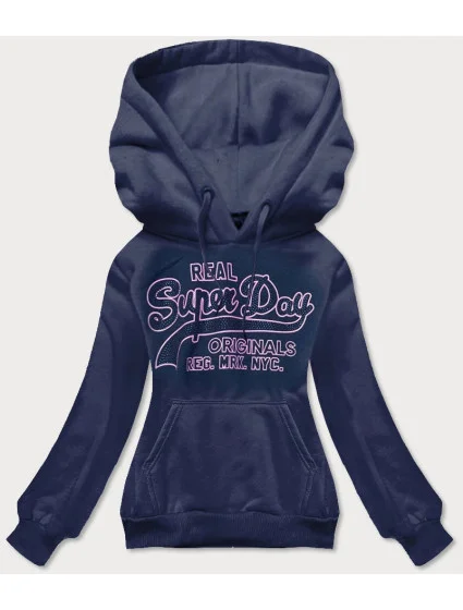 Tmavě modrá krátká dámská mikina s potiskem model 17182411 - J.STYLE Tmavě modrá krátká dámská mikina s potiskem model 17182411 - J.STYLE