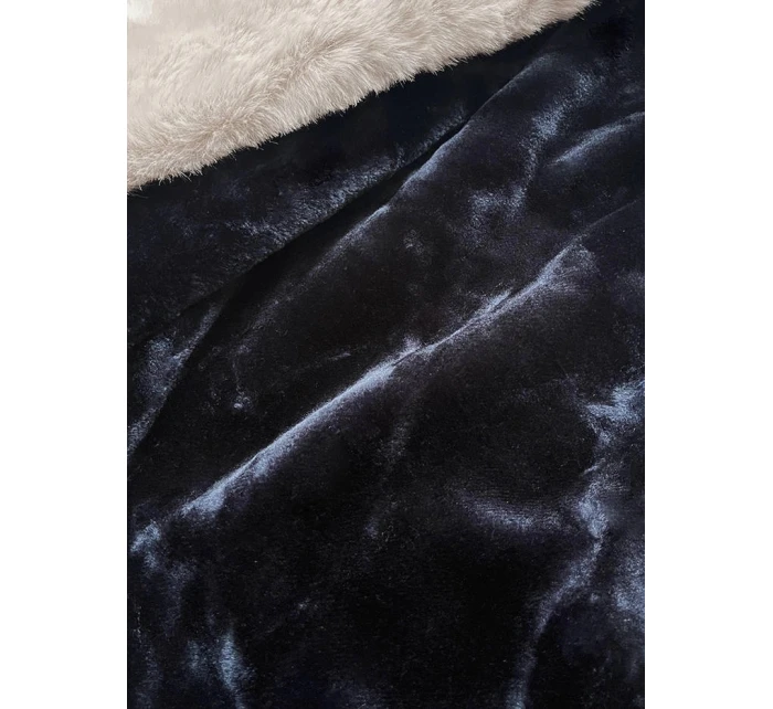 Tmavomodrá dámska zimná bunda s machovou kožušinovou podšívkou (B538-3046)