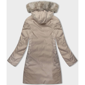 Kaki-béžová obojstranná dámska zimná bunda s kapucňou (B8203-11046)