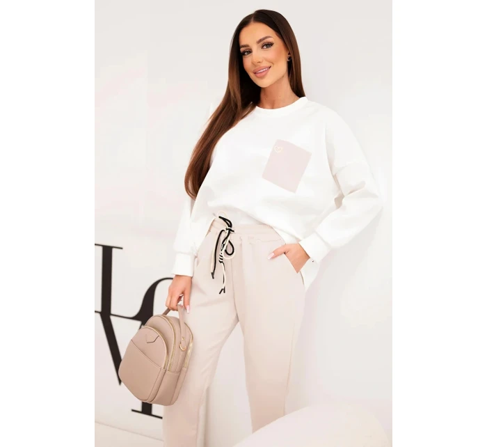 Dámska maslová súprava s kontrastným vreckom béžová