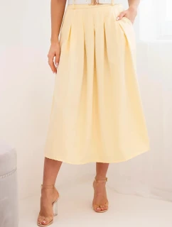 Dámská viskózová sukně s páskem a záhyby žlutá