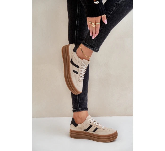 Semišové tenisky na platformě béžové model 21679942 - Zazoo