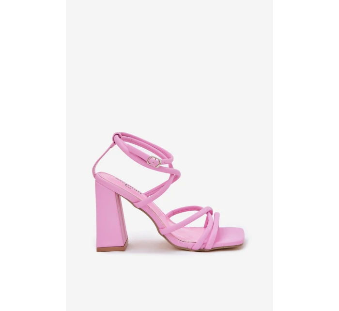 Dámské sandály na podpatku s pásky růžové model 21698669 - Boto