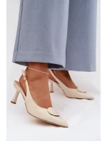 Dámské sandály na podpatku s ozdobným detailem světle béžové model 22027892 - Boto