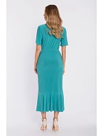 model 22040695 Zavinovací midi šaty s volánem a řasením tyrkysové - Moe