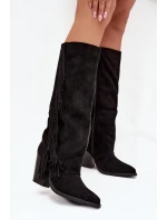 Dámske kovbojské čižmy Tivara s strapcami na podpätku - čierne Dámske kovbojské čižmy Tivara s strapcami na podpätku - čierne