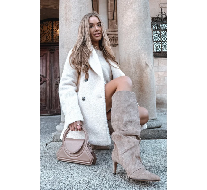 Dámske zateplené čižmy na podpätku Mavella - béžové, eko semiš Dámske zateplené čižmy na podpätku Mavella - béžové, eko semiš